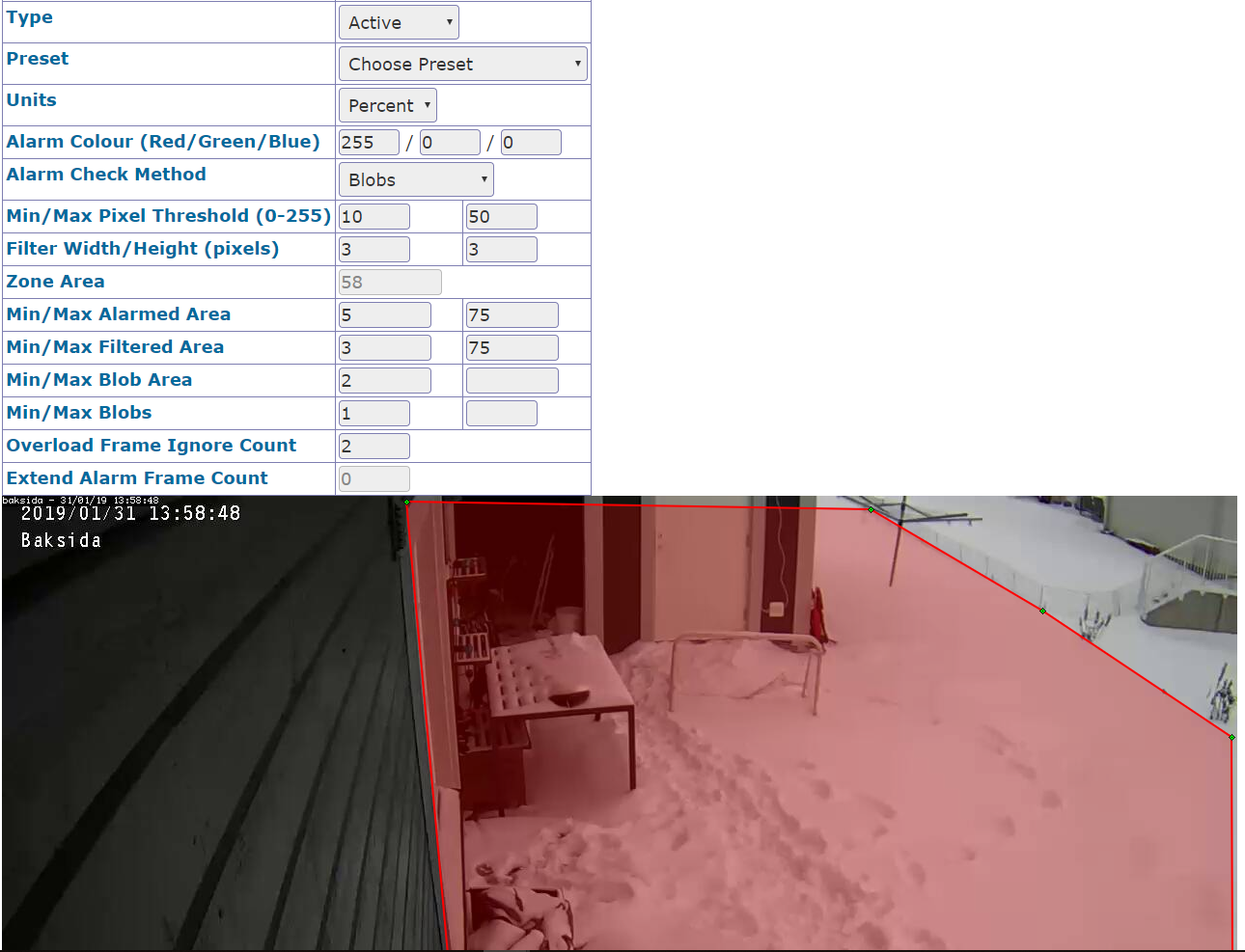 Settings for the no detection camera