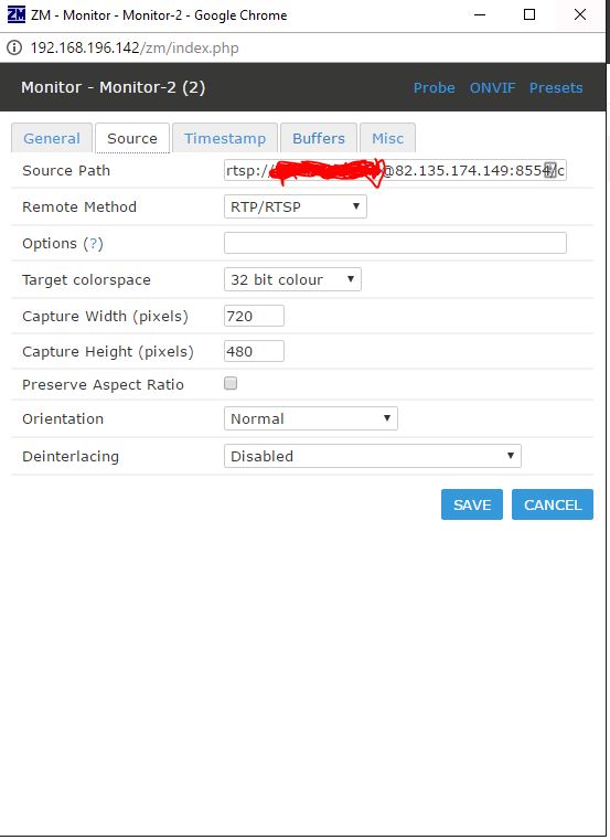 Camera settings in Zoneminder