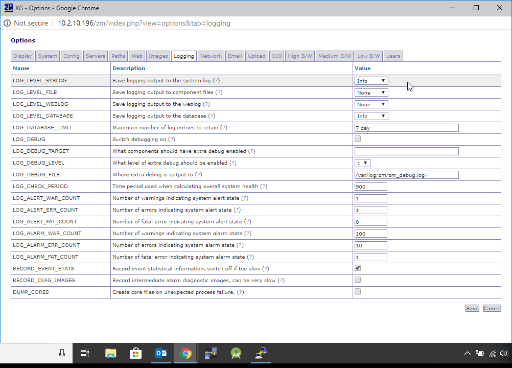 Logging Settings